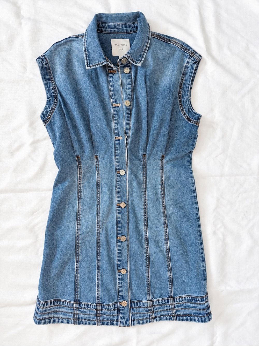 Habitual Denim Button Front Mini Dress Medium Sleeveless Collared Y2K
